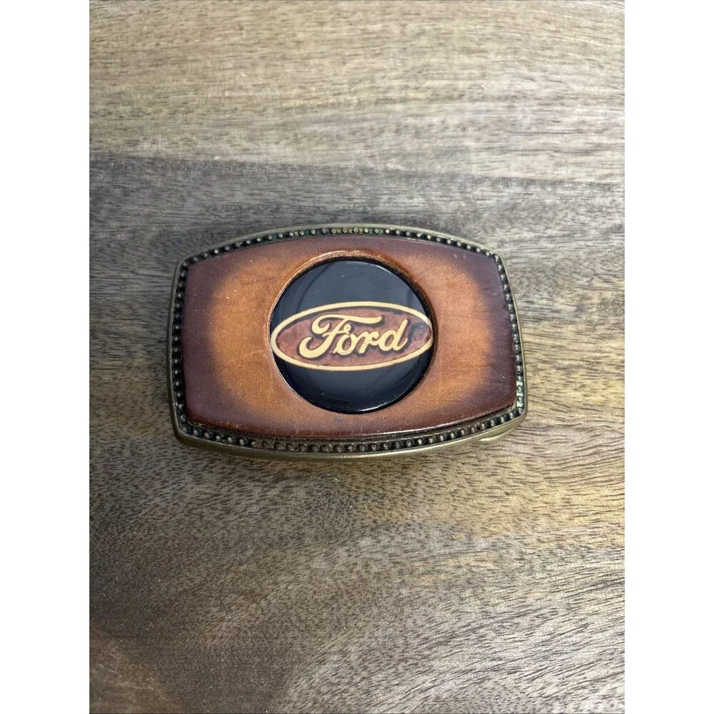 Vintage Ford Alumaline and Leather Belt Buckle